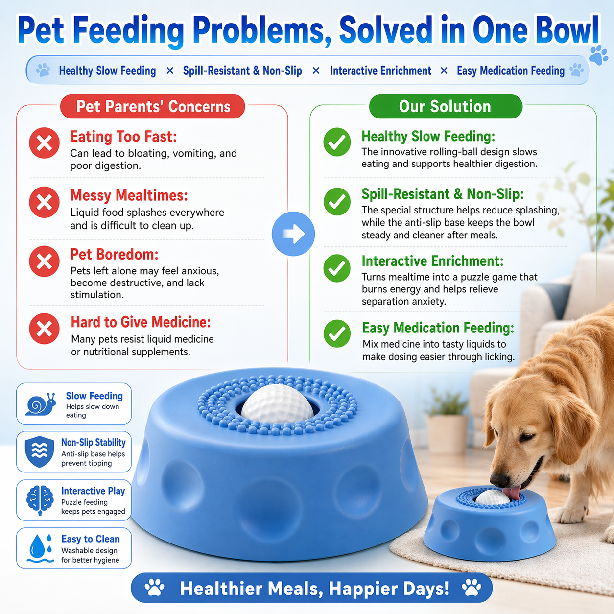 🔥Slow Feeder Dog Bowl with Rolling Ball-Suitable for large, medium, and small dogs.🐕‍🦺