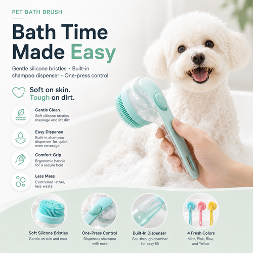Pet Bath Brush with Built-In Shampoo Dispenser