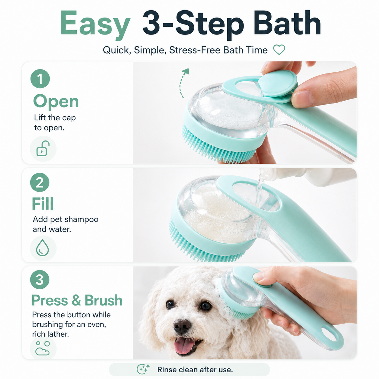 Pet Bath Brush with Built-In Shampoo Dispenser
