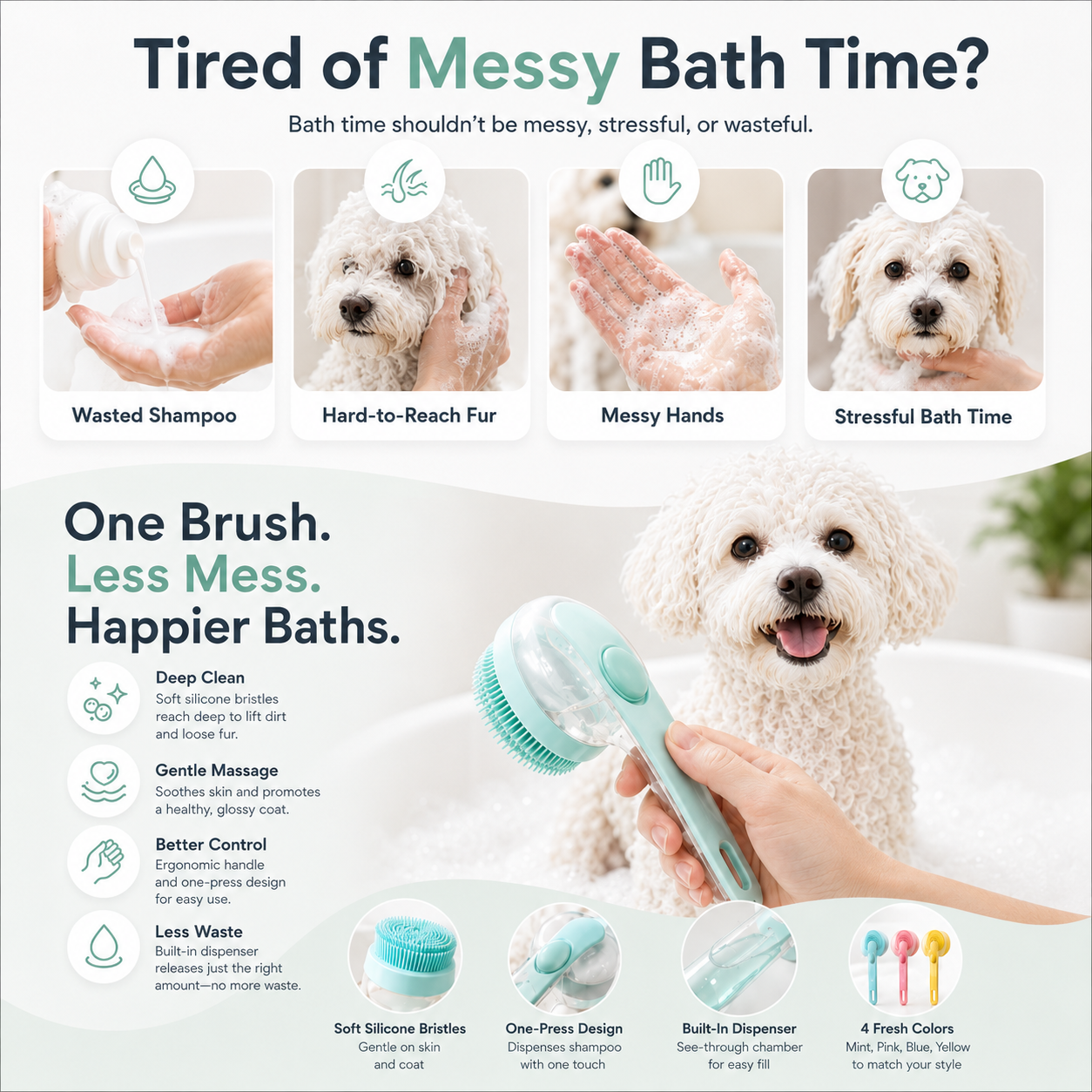 Pet Bath Brush with Built-In Shampoo Dispenser