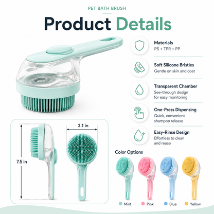 Pet Bath Brush with Built-In Shampoo Dispenser