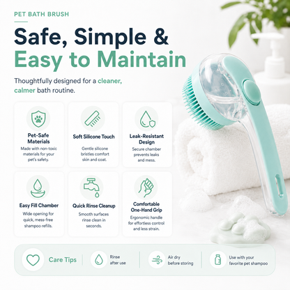 Pet Bath Brush with Built-In Shampoo Dispenser