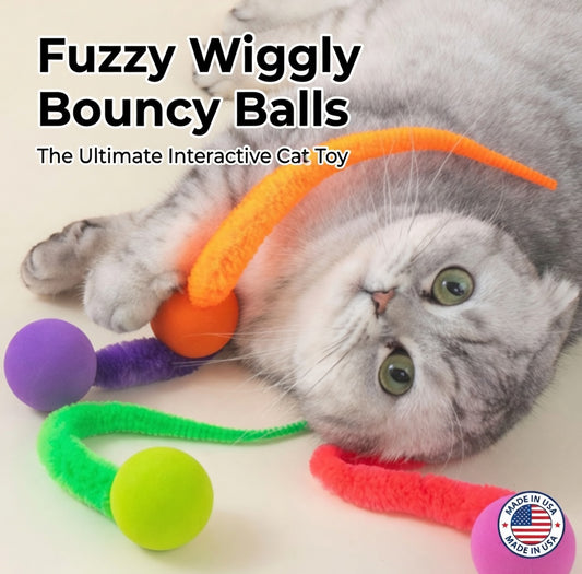Creawel® 🏵️ Fuzzy Wiggly Bouncy Balls The Ultimate Interactive Cat Toy